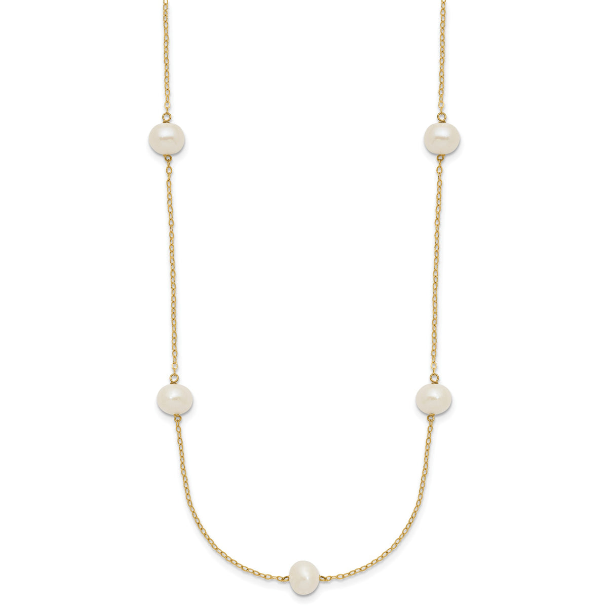 14k 7-8mm White Near-Round Freshwater Cultured Pearl 7-Station 18 inch Necklace