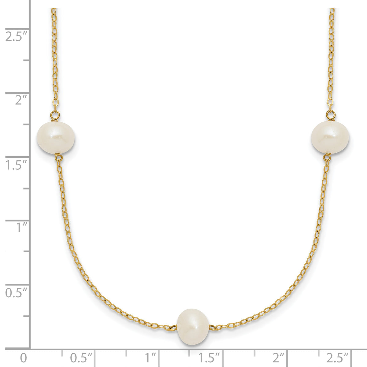 14k 7-8mm White Near-Round Freshwater Cultured Pearl 7-Station 18 inch Necklace