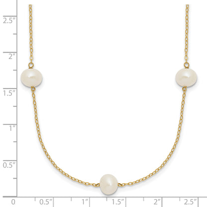 14k 7-8mm White Near-Round Freshwater Cultured Pearl 7-Station 18 inch Necklace