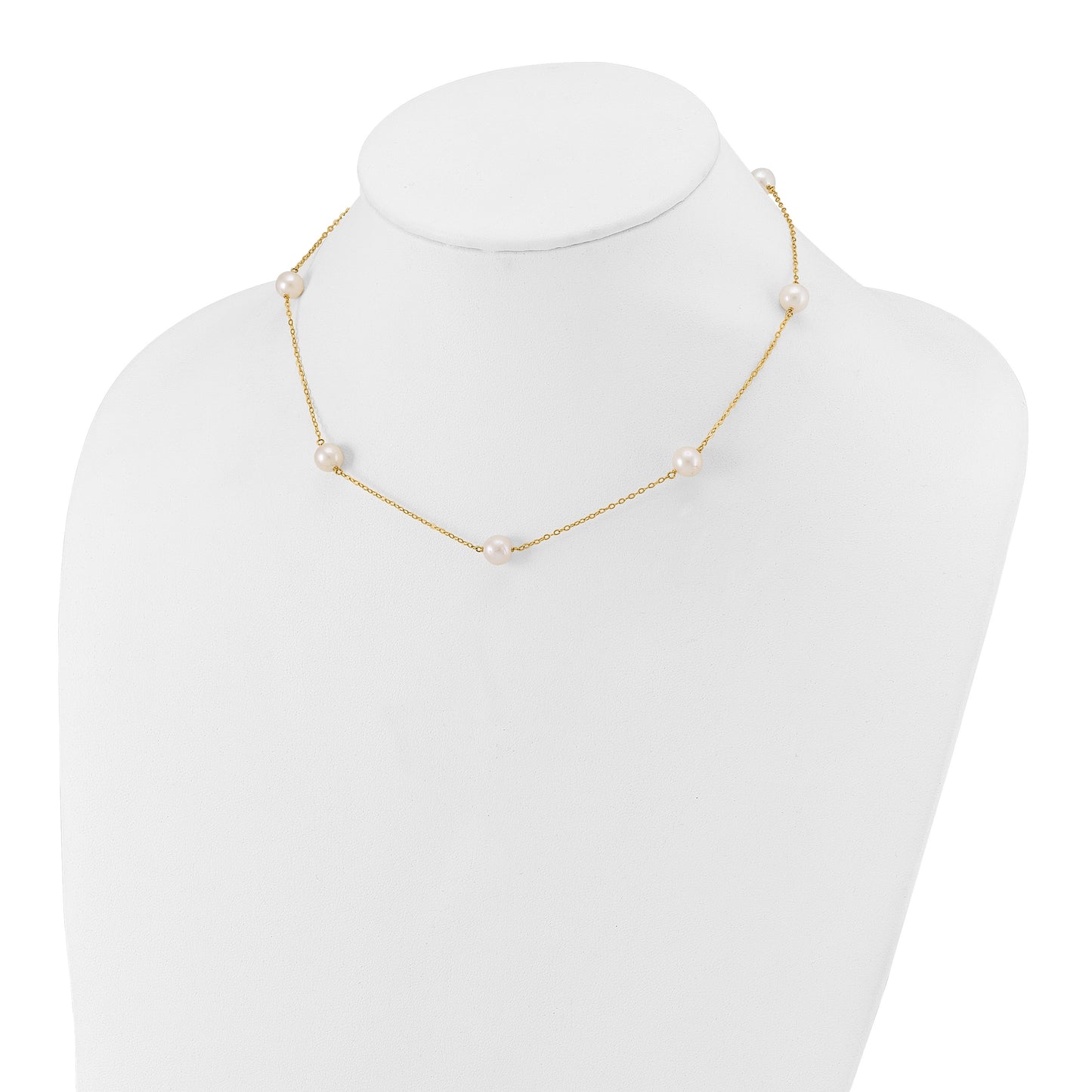 14k 7-8mm White Near-Round Freshwater Cultured Pearl 7-Station 16 inch Necklace
