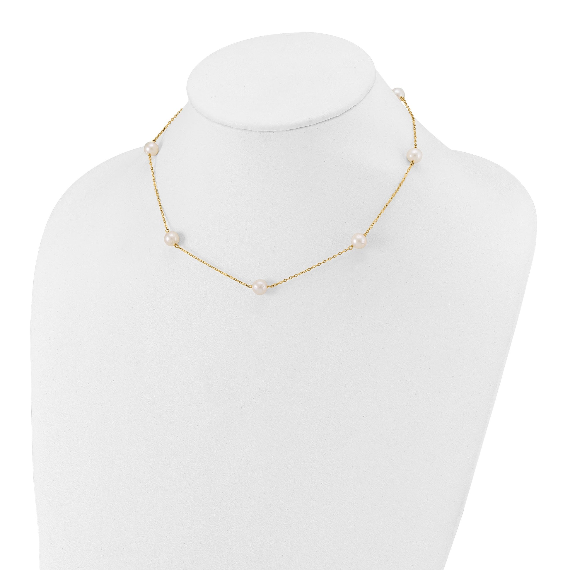 14k 7-8mm White Near-Round Freshwater Cultured Pearl 7-Station 16 inch Necklace