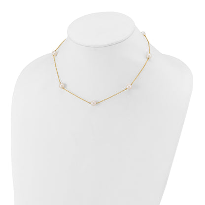 14k 7-8mm White Near-Round Freshwater Cultured Pearl 7-Station 16 inch Necklace
