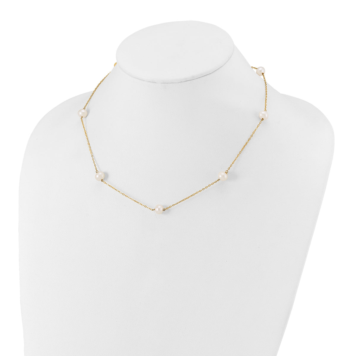 14k 7-8mm White Near-Round Freshwater Cultured Pearl 7-Station 18 inch Necklace