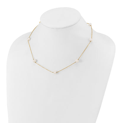14k 7-8mm White Near-Round Freshwater Cultured Pearl 7-Station 18 inch Necklace