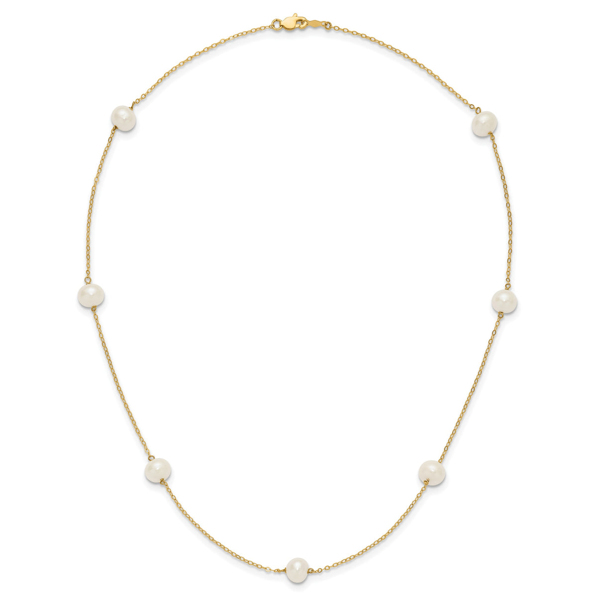 14k 7-8mm White Near-Round Freshwater Cultured Pearl 7-Station 18 inch Necklace