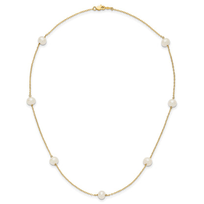 14k 7-8mm White Near-Round Freshwater Cultured Pearl 7-Station 18 inch Necklace