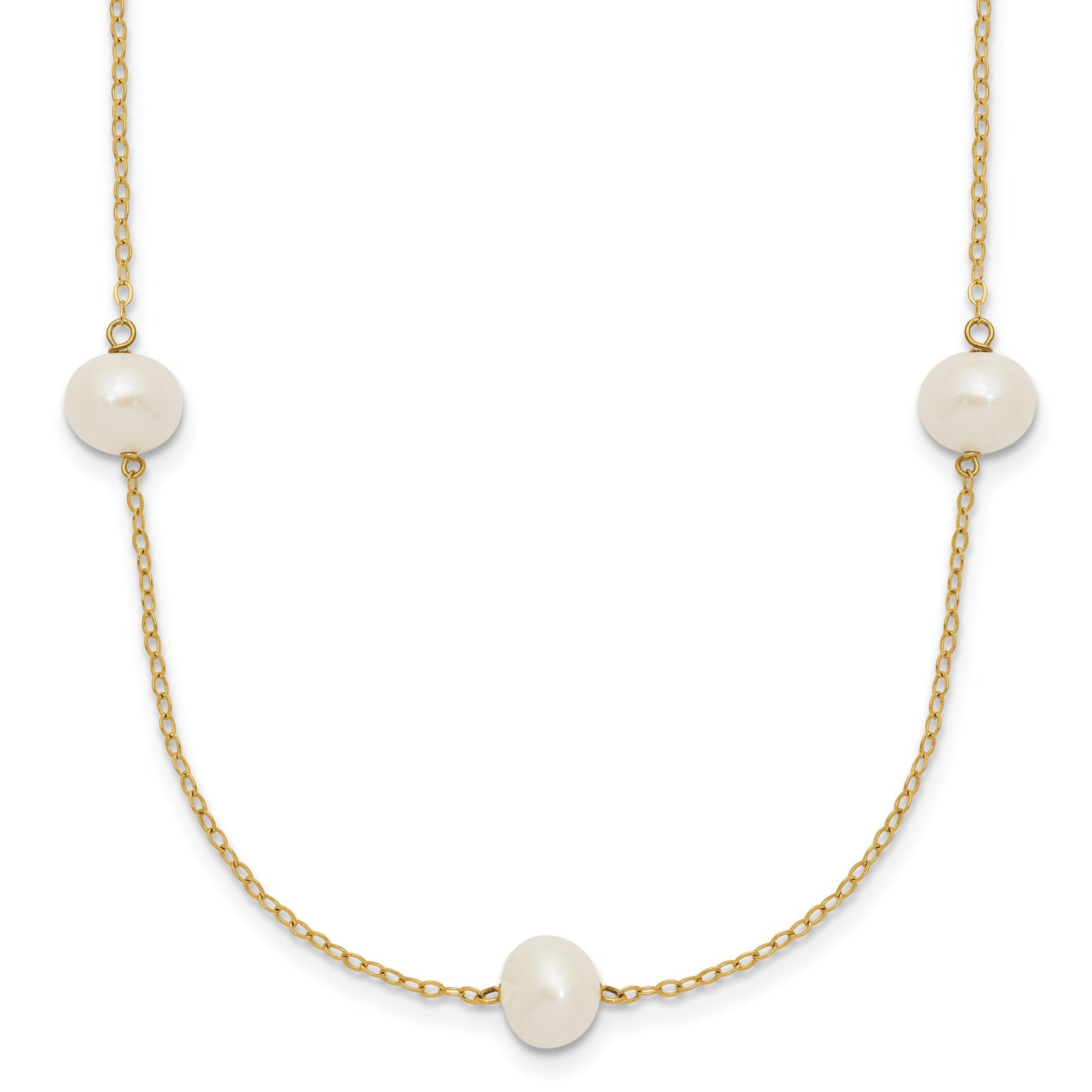 14k 7-8mm White Near-Round Freshwater Cultured Pearl 7-Station 16 inch Necklace