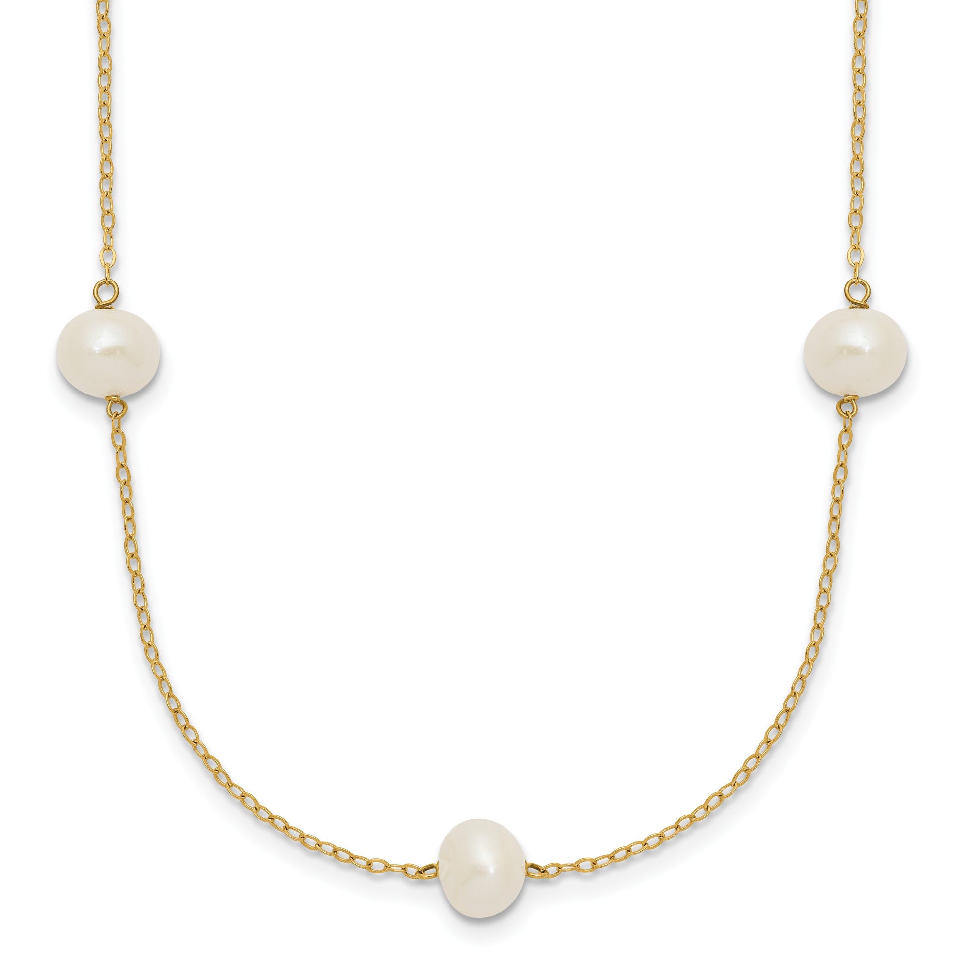 14k 7-8mm White Near-Round Freshwater Cultured Pearl 7-Station 16 inch Necklace