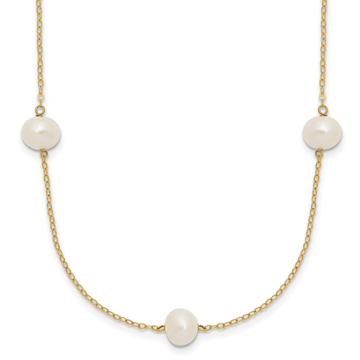 14k 7-8mm White Near-Round Freshwater Cultured Pearl 7-Station 18 inch Necklace