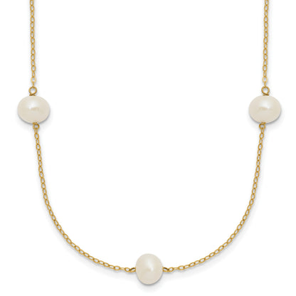 14k 7-8mm White Near-Round Freshwater Cultured Pearl 7-Station 18 inch Necklace