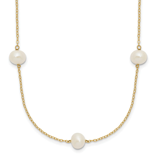 14k 7-8mm White Near-Round Freshwater Cultured Pearl 7-Station 18 inch Necklace
