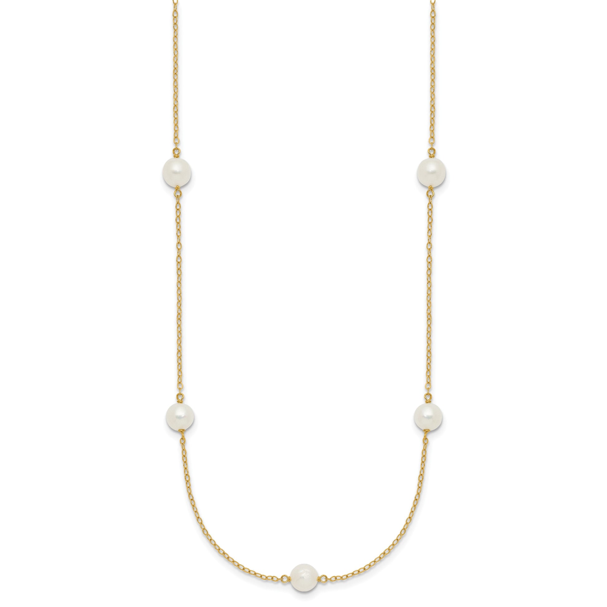 14k 5-6mm White Near-Round Freshwater Cultured Pearl 7-Station 18 inch Necklace
