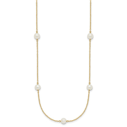 14k 5-6mm White Near-Round Freshwater Cultured Pearl 7-Station 18 inch Necklace