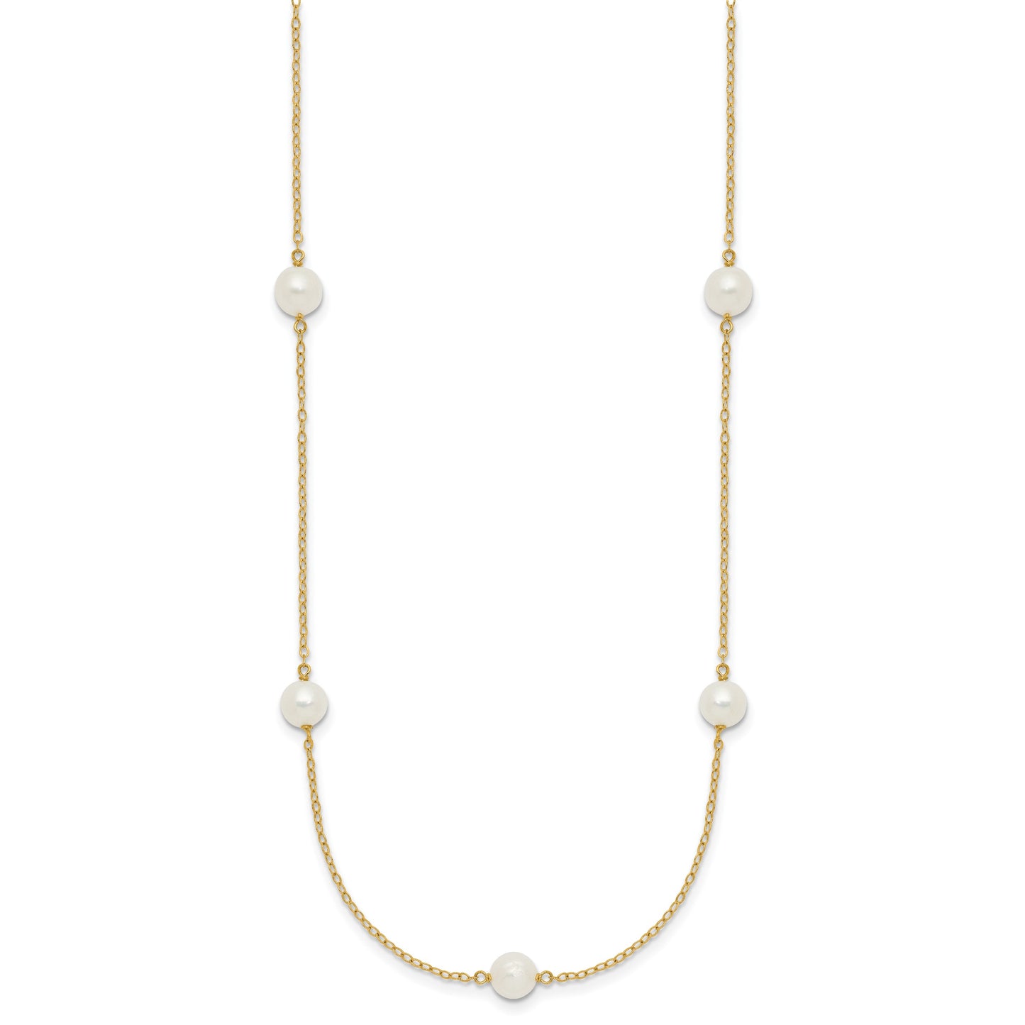 14k 5-6mm White Near-Round Freshwater Cultured Pearl 7-Station 16 inch Necklace