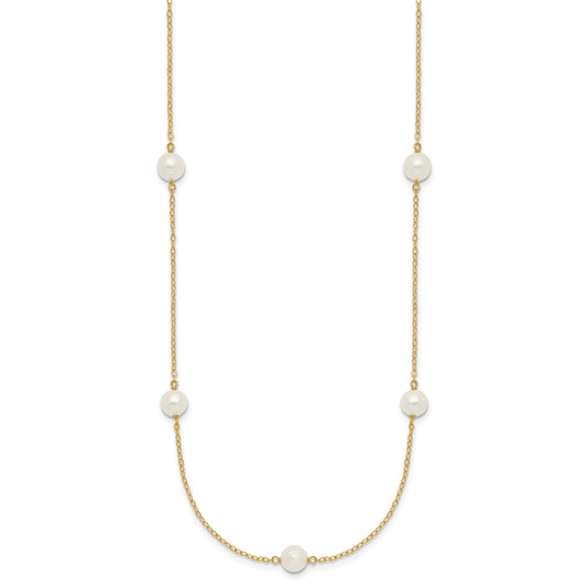 14k 5-6mm White Near-Round Freshwater Cultured Pearl 7-Station 16 inch Necklace