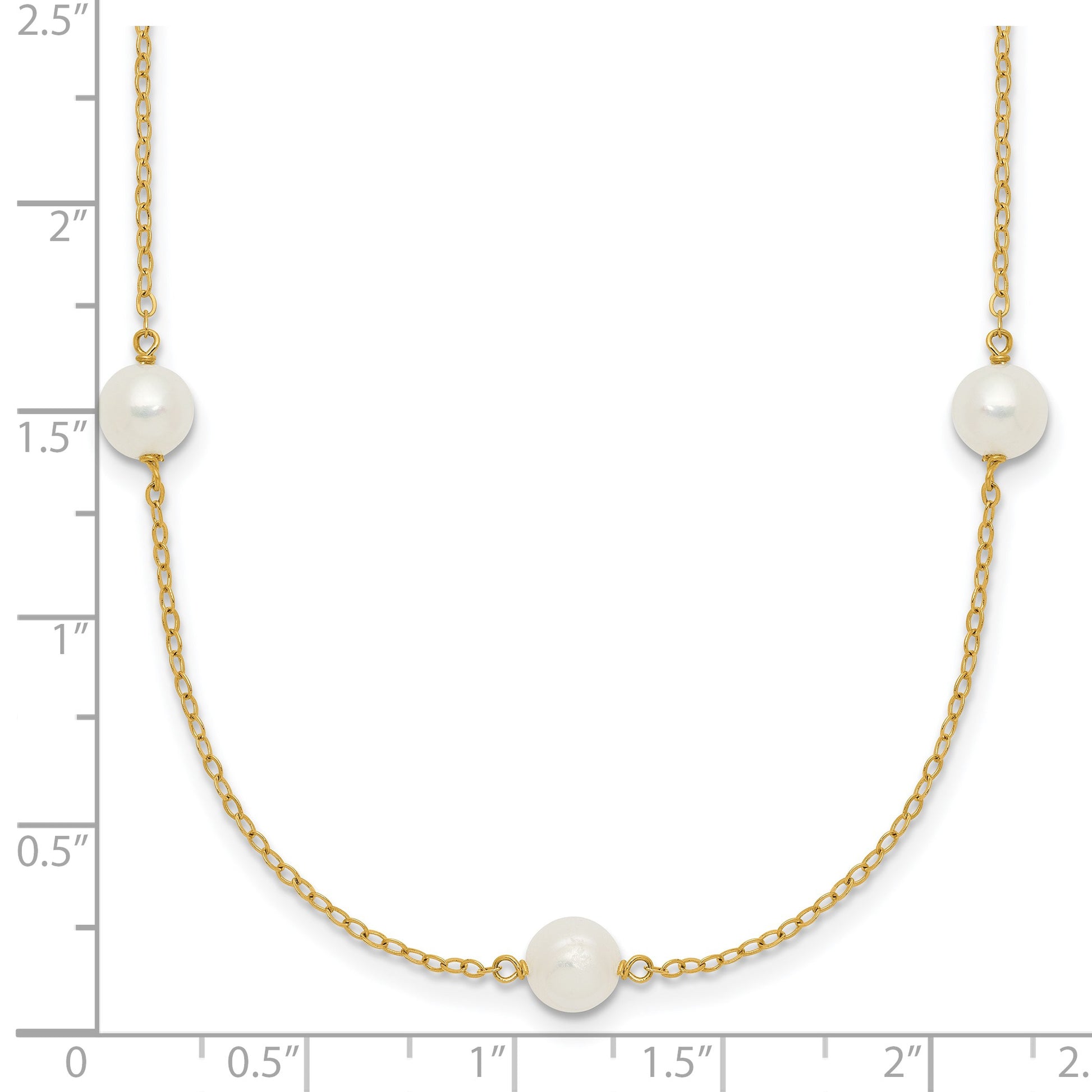 14k 5-6mm White Near-Round Freshwater Cultured Pearl 7-Station 18 inch Necklace