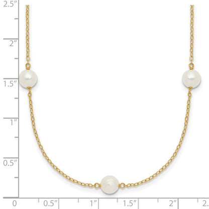 14k 5-6mm White Near-Round Freshwater Cultured Pearl 7-Station 16 inch Necklace
