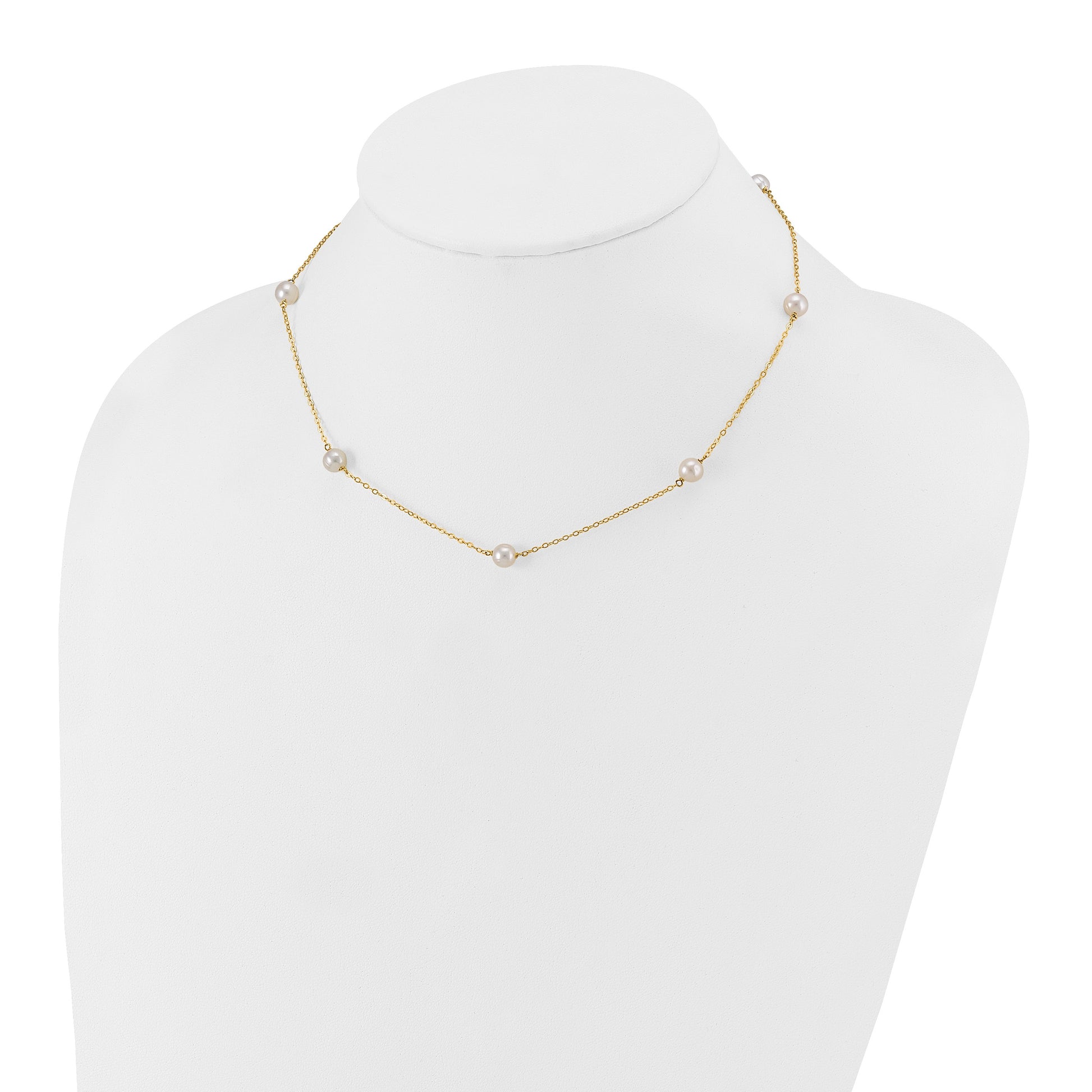 14k 5-6mm White Near-Round Freshwater Cultured Pearl 7-Station 16 inch Necklace