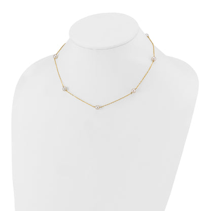 14k 5-6mm White Near-Round Freshwater Cultured Pearl 7-Station 16 inch Necklace