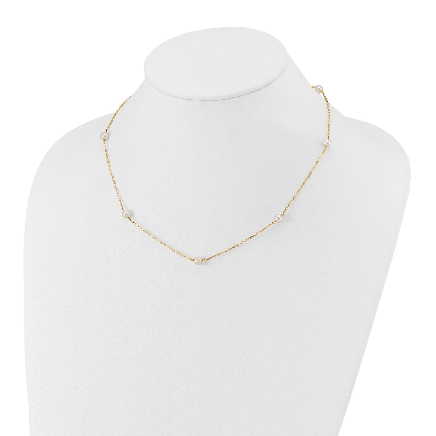 14k 5-6mm White Near-Round Freshwater Cultured Pearl 7-Station 18 inch Necklace