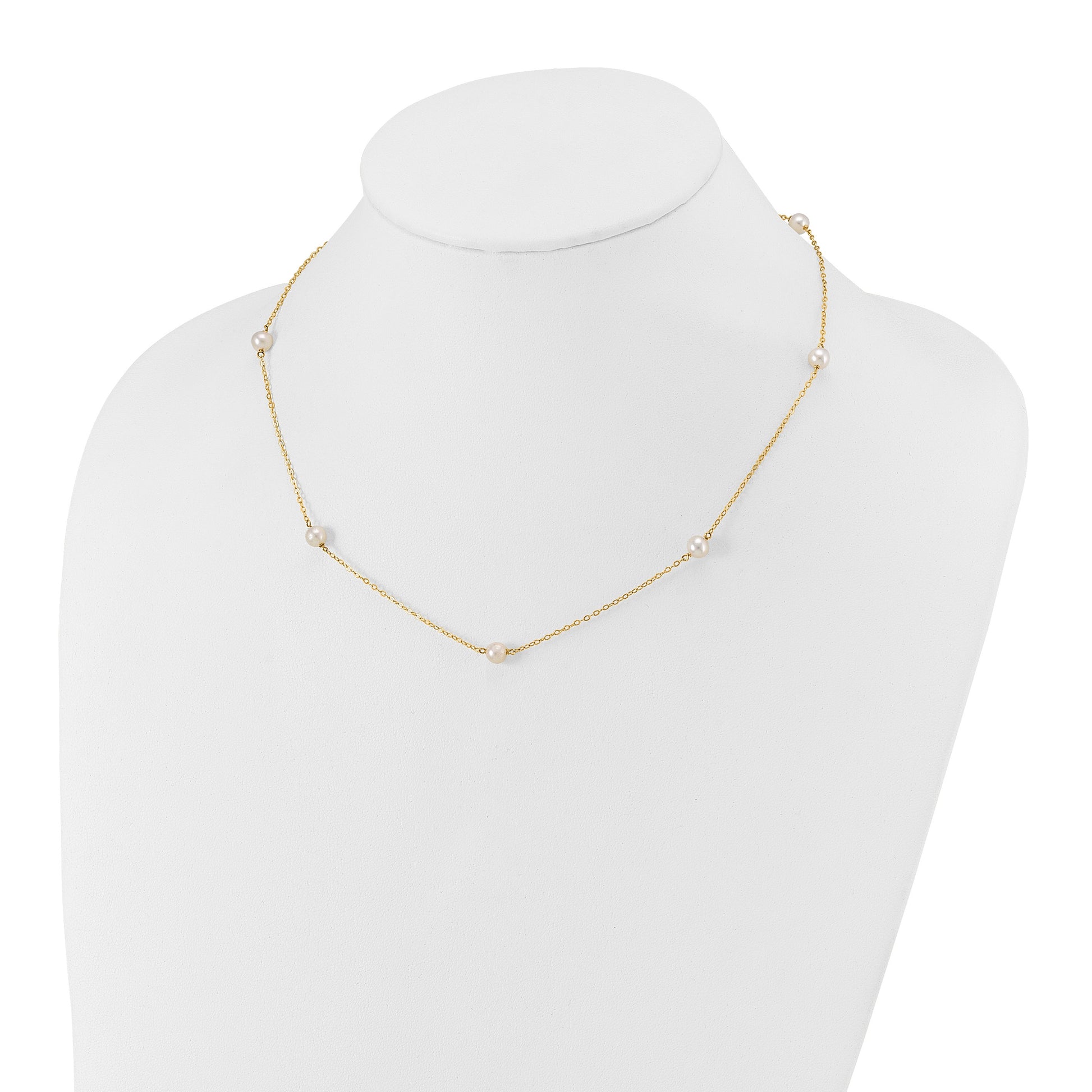 14k 5-6mm White Near-Round Freshwater Cultured Pearl 7-Station 18 inch Necklace
