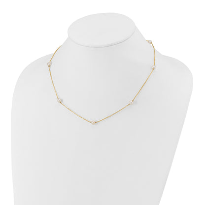14k 5-6mm White Near-Round Freshwater Cultured Pearl 7-Station 18 inch Necklace