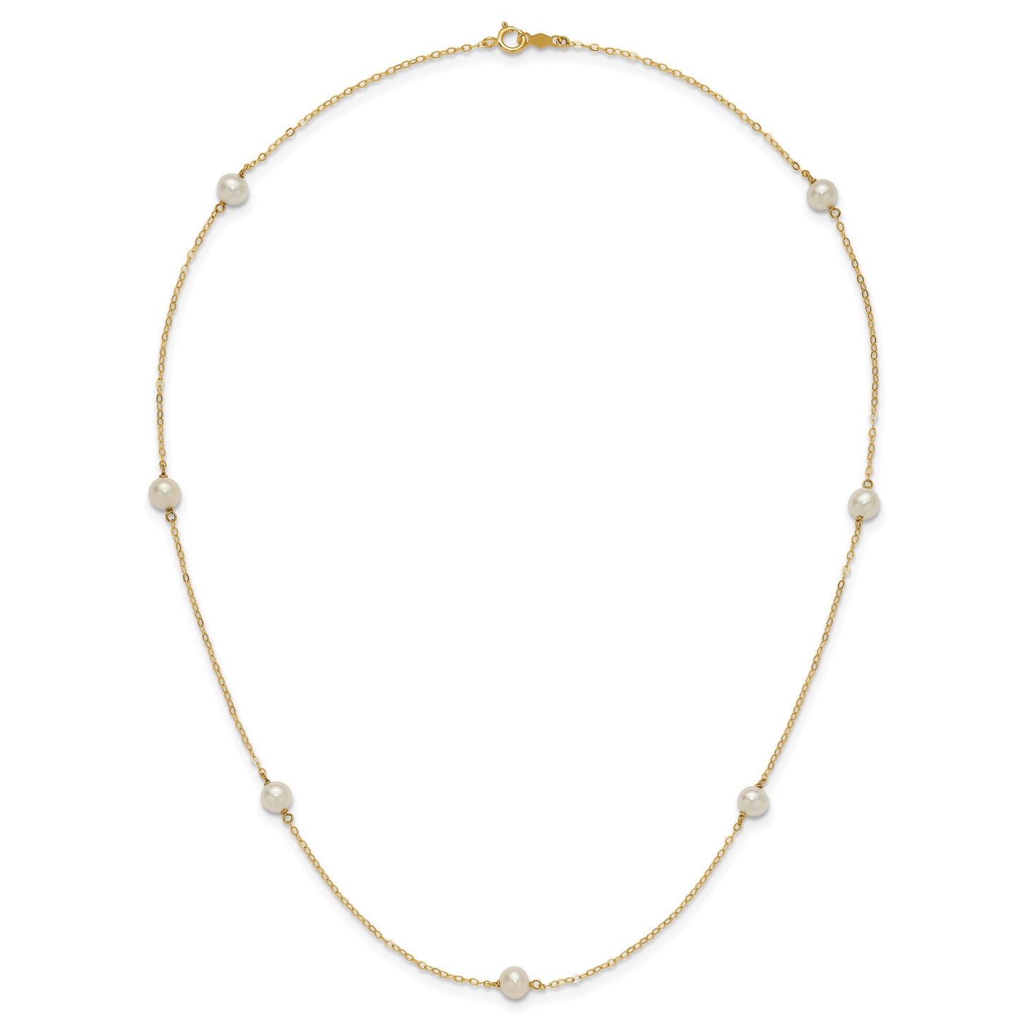 14k 5-6mm White Near-Round Freshwater Cultured Pearl 7-Station 18 inch Necklace