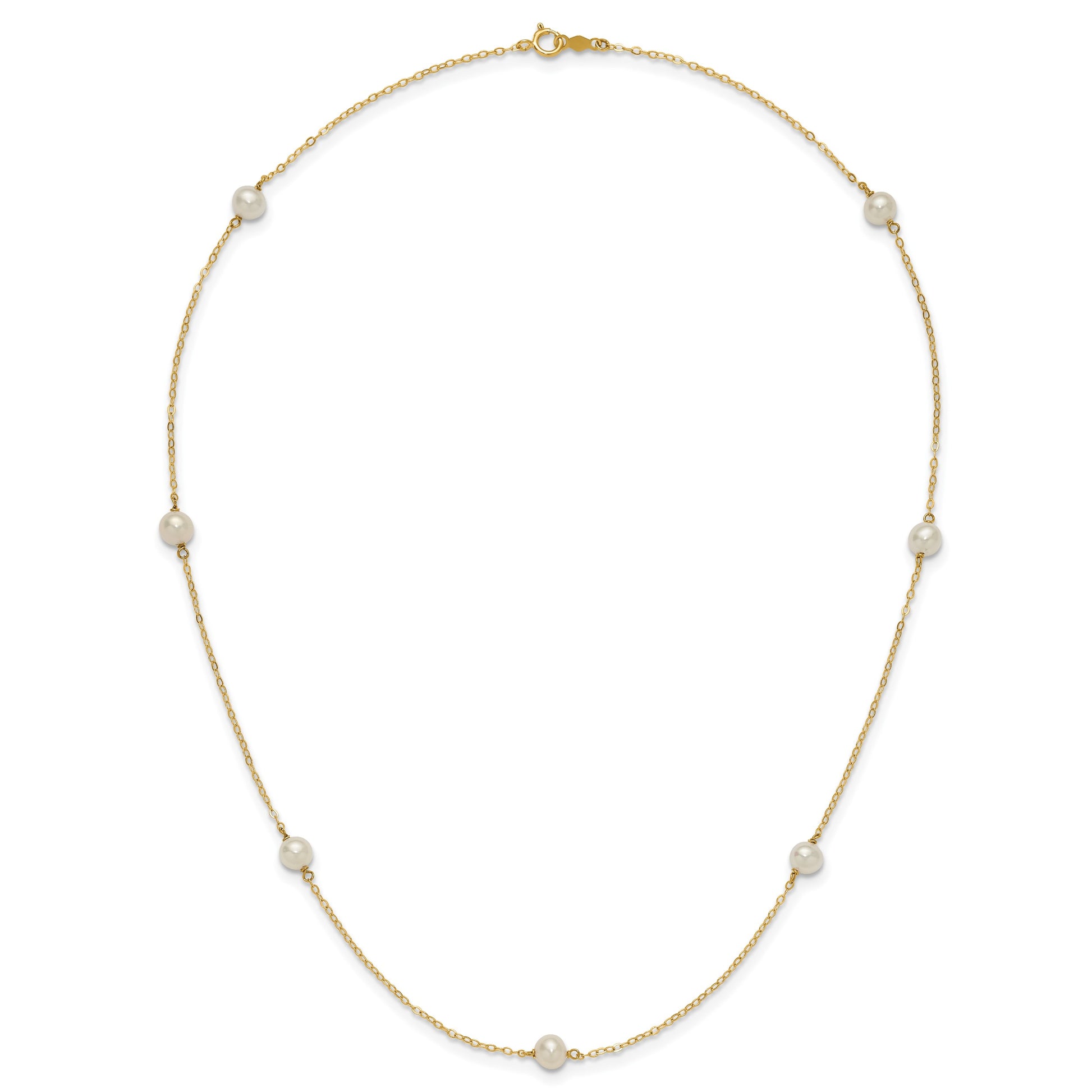 14k 5-6mm White Near-Round Freshwater Cultured Pearl 7-Station 18 inch Necklace
