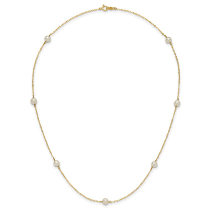 14k 5-6mm White Near-Round Freshwater Cultured Pearl 7-Station 18 inch Necklace