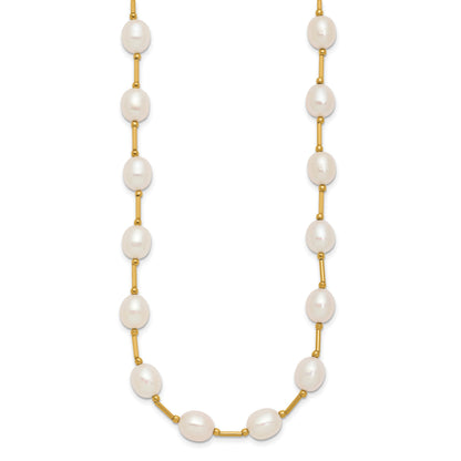 14k 7-8mm White Rice Freshwater Cultured Pearl Beaded 18 inch Necklace