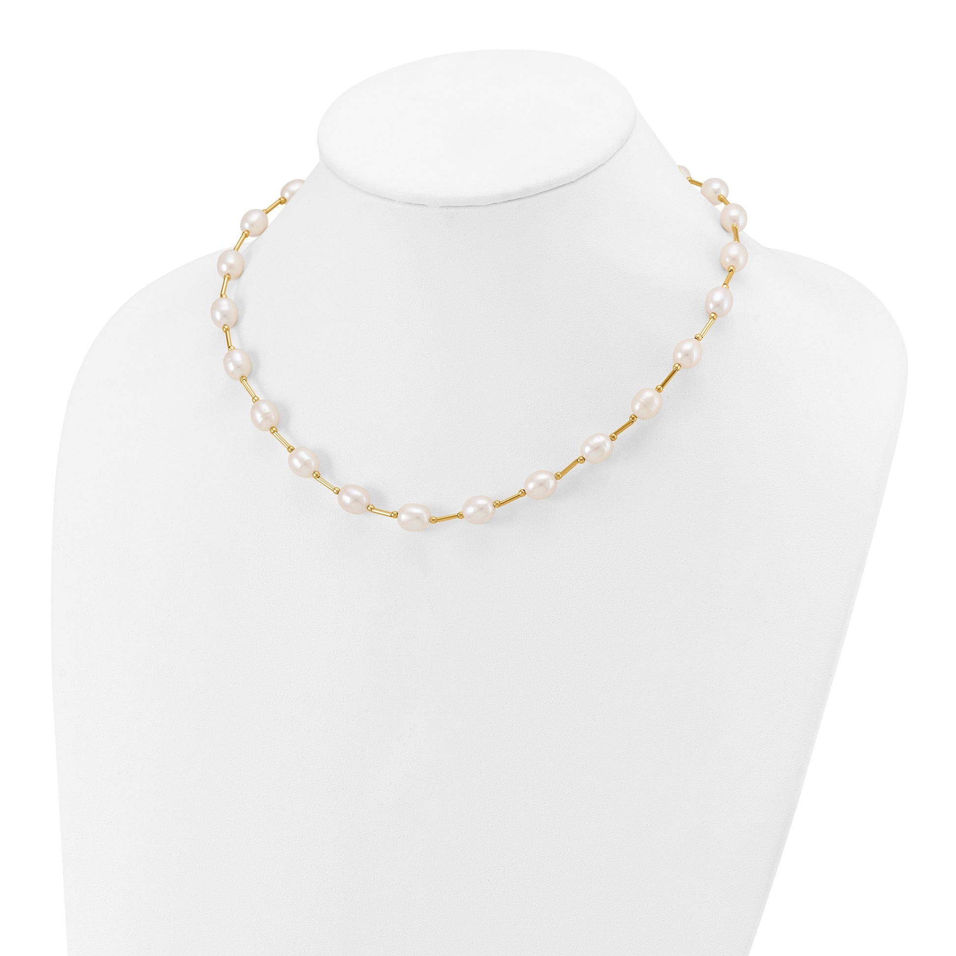 14k 7-8mm White Rice Freshwater Cultured Pearl Beaded 18 inch Necklace