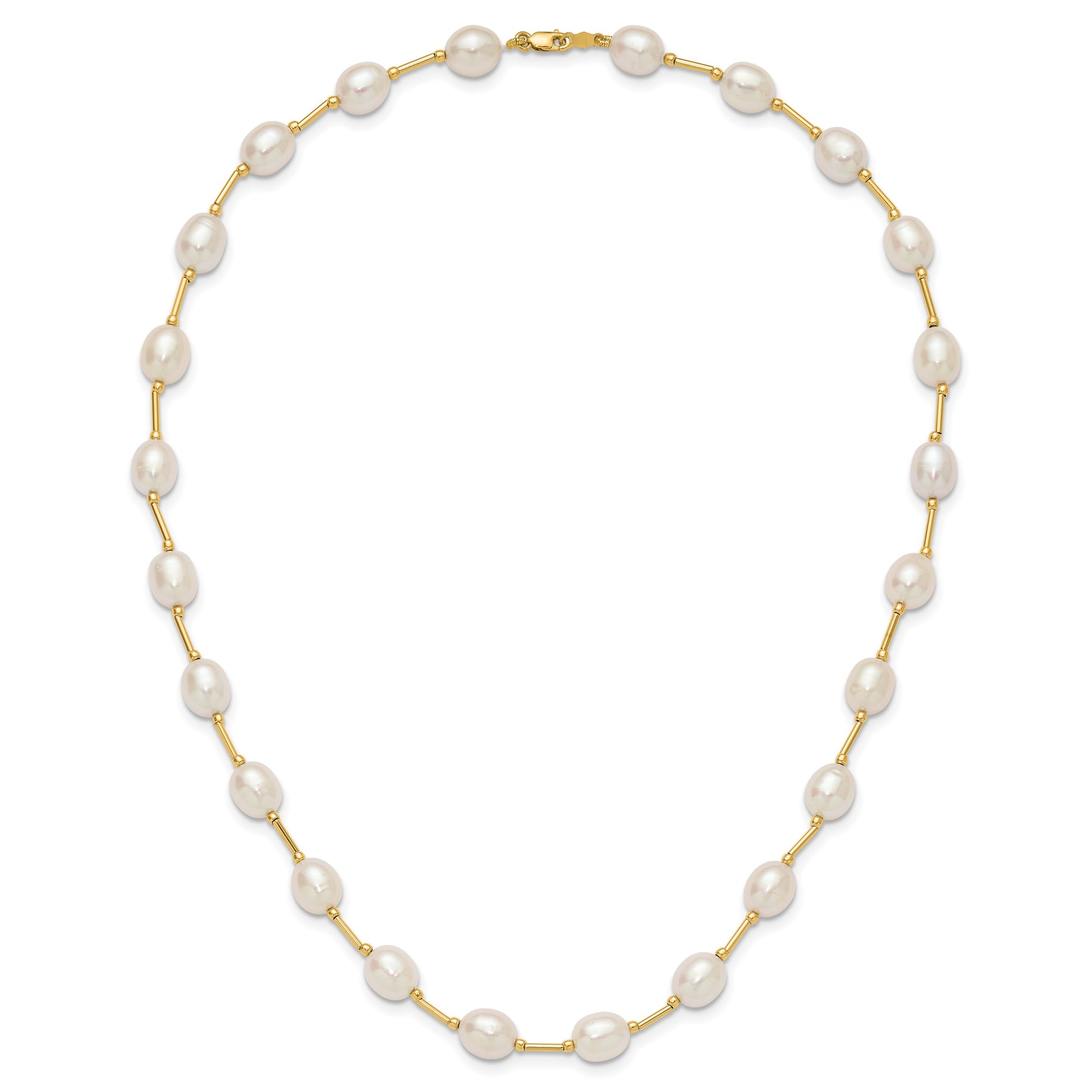 14k 7-8mm White Rice Freshwater Cultured Pearl Beaded 18 inch Necklace