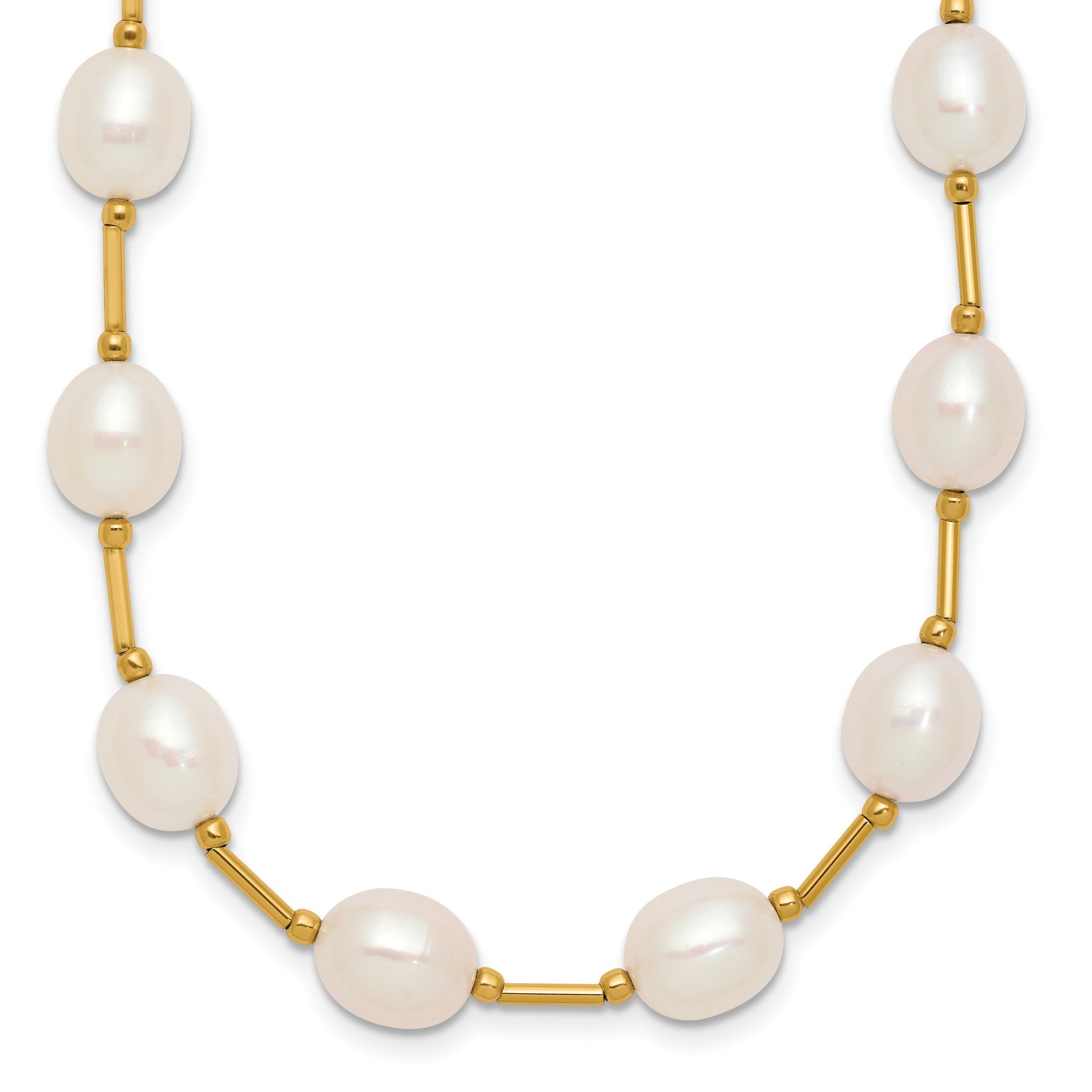 14k 7-8mm White Rice Freshwater Cultured Pearl Beaded 18 inch Necklace