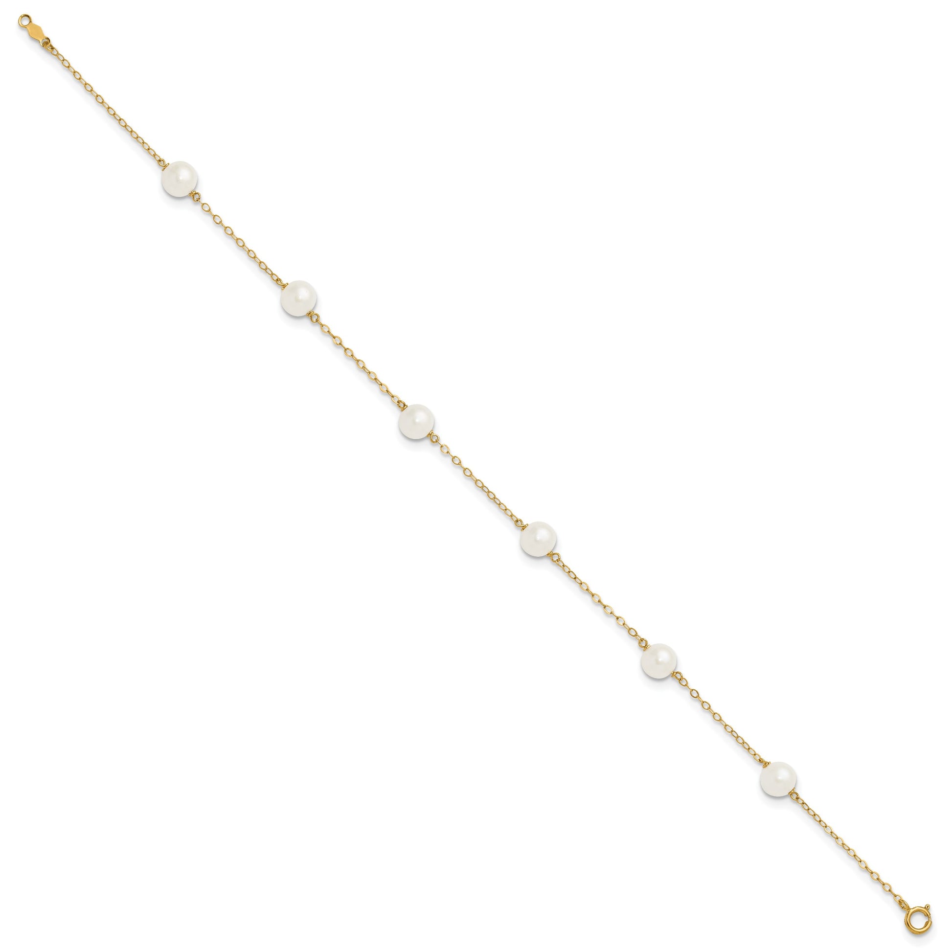 14k 6-7mm White Near-Round Freshwater Cultured Pearl 6-Station 9 inch Anklet