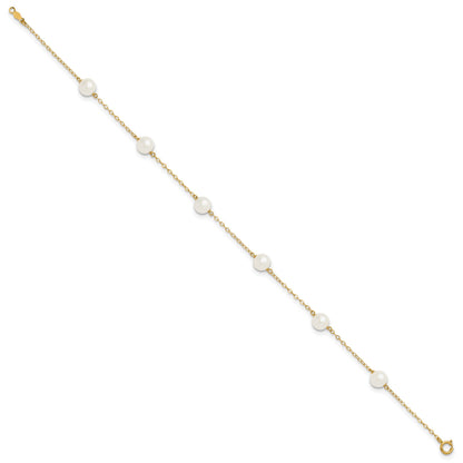 14k 6-7mm White Near-Round Freshwater Cultured Pearl 6-Station 9 inch Anklet