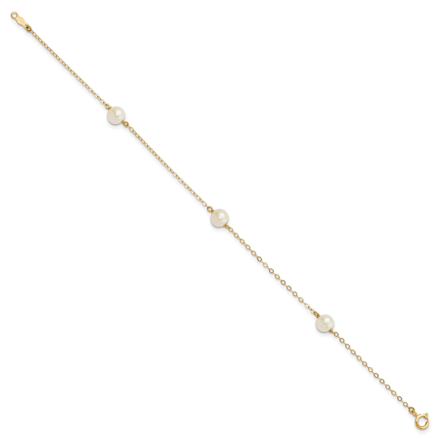 14k 5-6mm White Near-Round Freshwater Cultured Pearl 3-Station 7.25 inch Bracelet