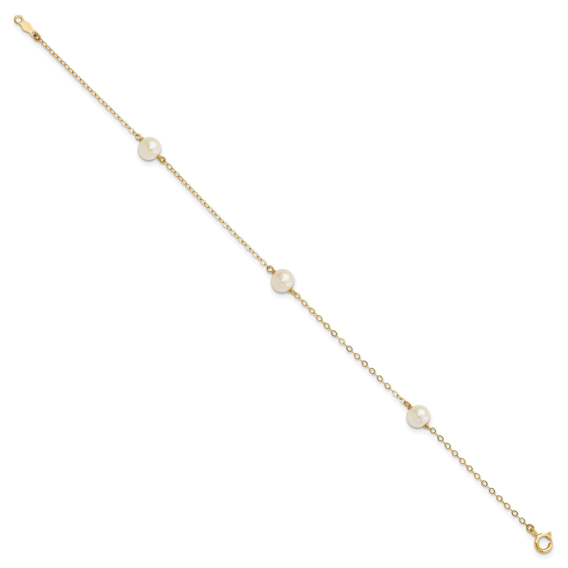 14k 5-6mm White Near-Round Freshwater Cultured Pearl 3-Station 7.25 inch Bracelet
