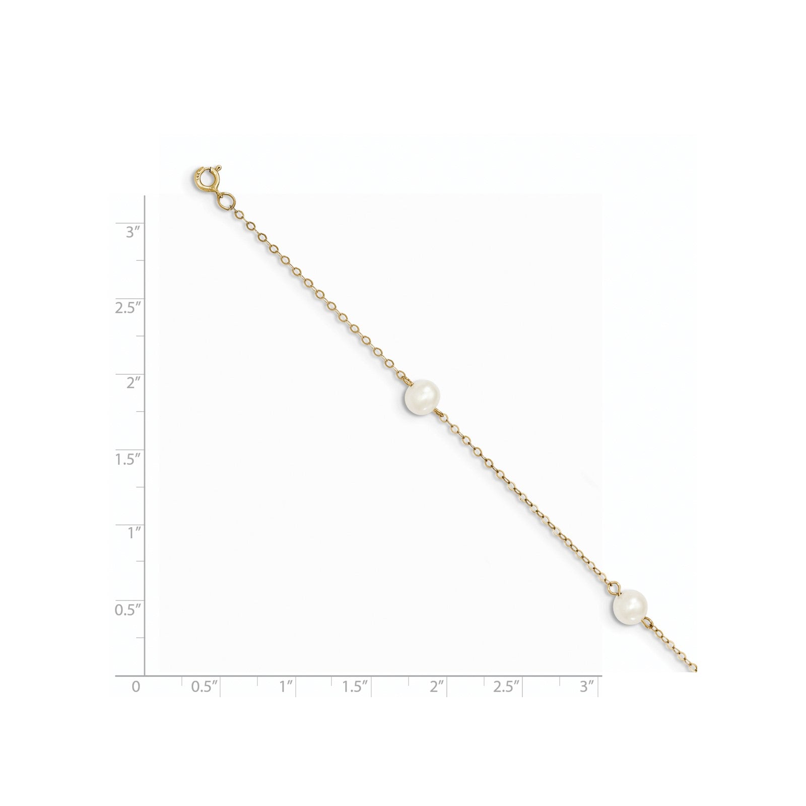 14k 5-6mm White Near-Round Freshwater Cultured Pearl 3-Station 7.25 inch Bracelet