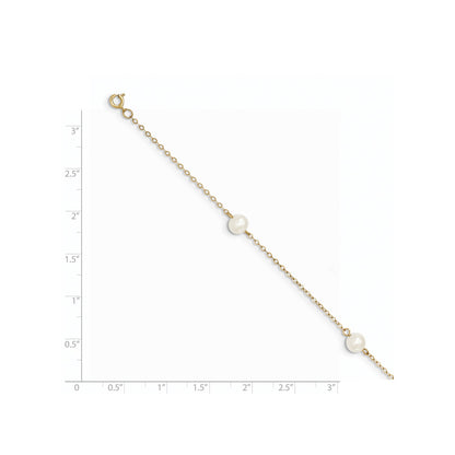 14k 5-6mm White Near-Round Freshwater Cultured Pearl 3-Station 7.25 inch Bracelet