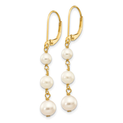 14k 4-6mm White Semi-round Freshwater Cultured Pearl Dangle Leverback Earrings
