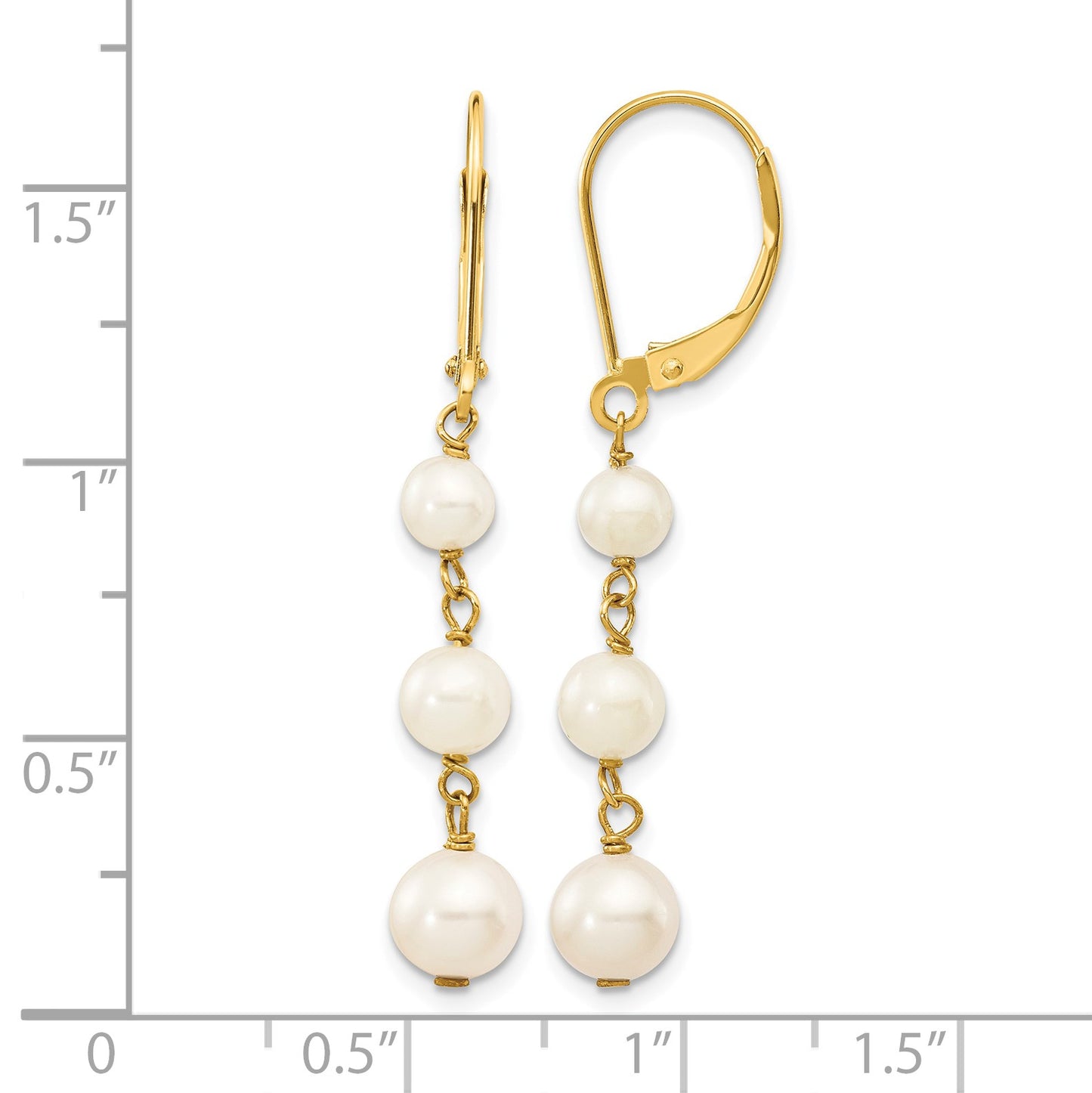 14k 4-6mm White Semi-round Freshwater Cultured Pearl Dangle Leverback Earrings