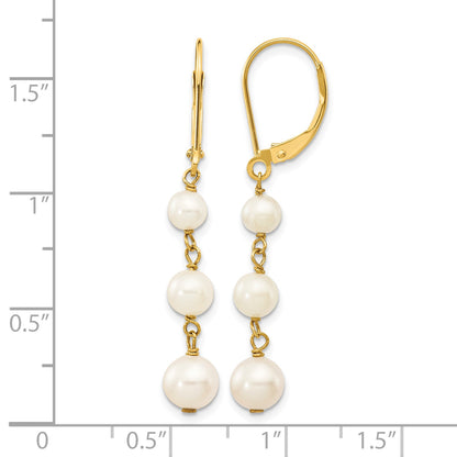 14k 4-6mm White Semi-round Freshwater Cultured Pearl Dangle Leverback Earrings