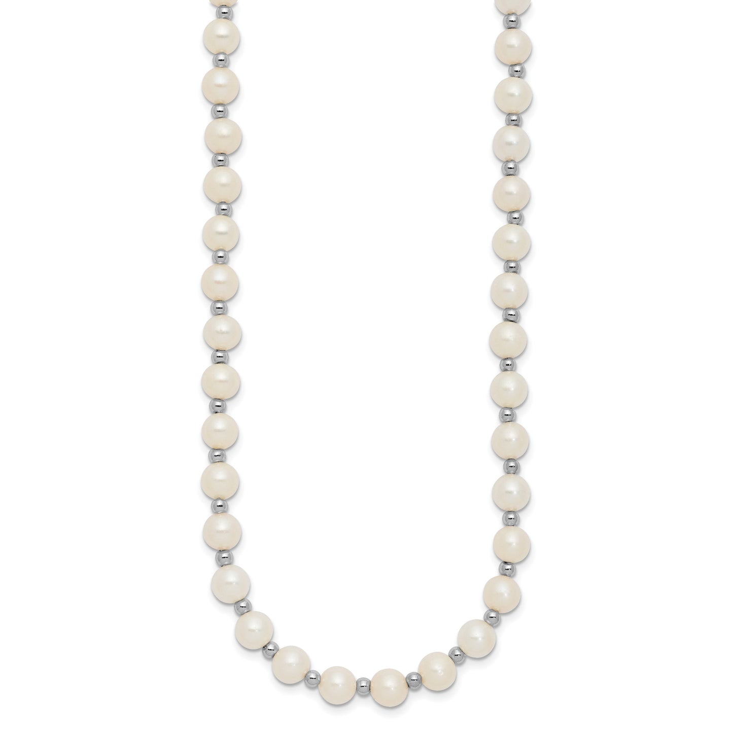 14k White Gold 6-7mm White Near-Round Freshwater Cultured Pearl Beaded 18 inch Necklace