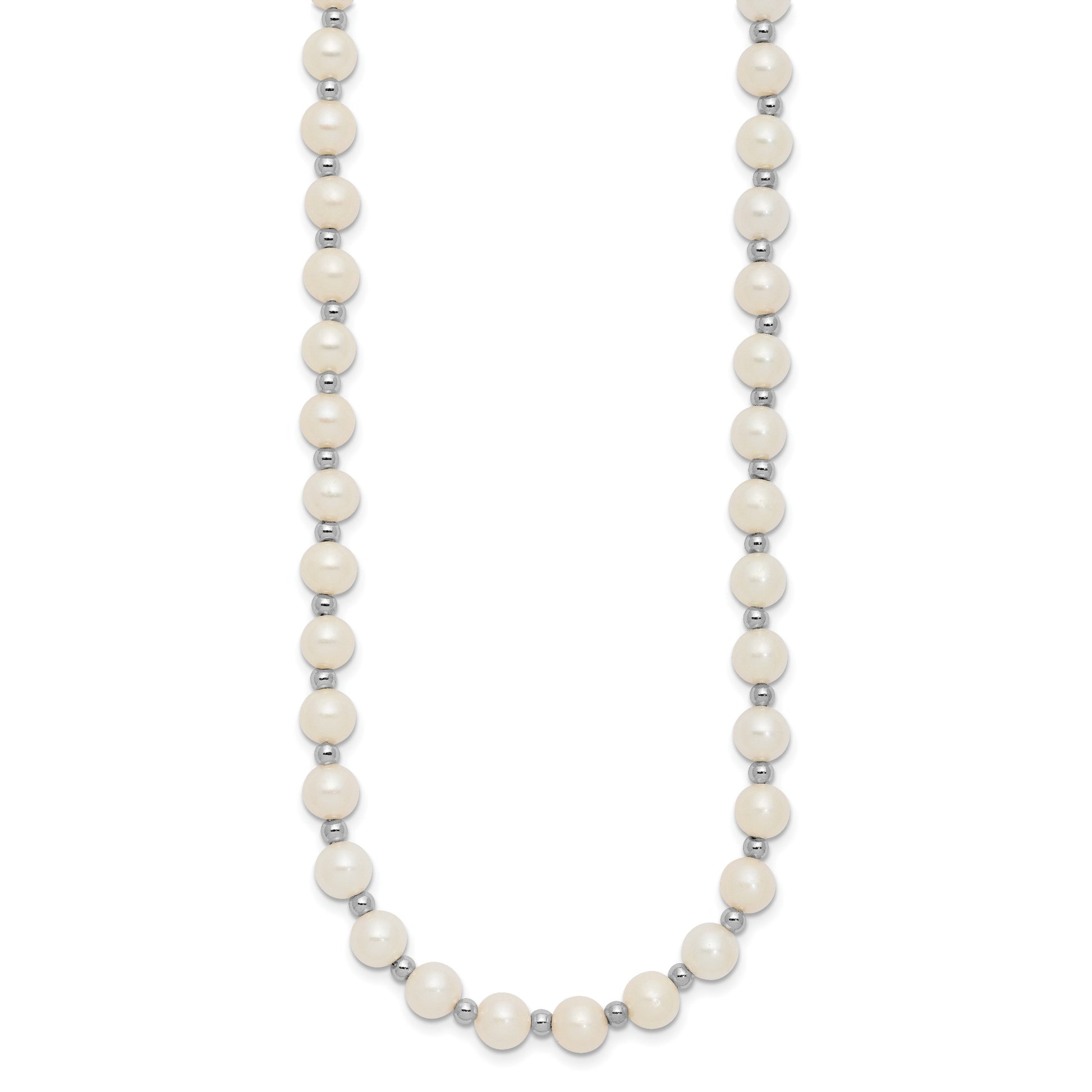 14k White Gold 6-7mm White Near-Round Freshwater Cultured Pearl Beaded 18 inch Necklace