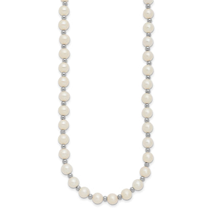 14k White Gold 6-7mm White Near-Round Freshwater Cultured Pearl Beaded 18 inch Necklace