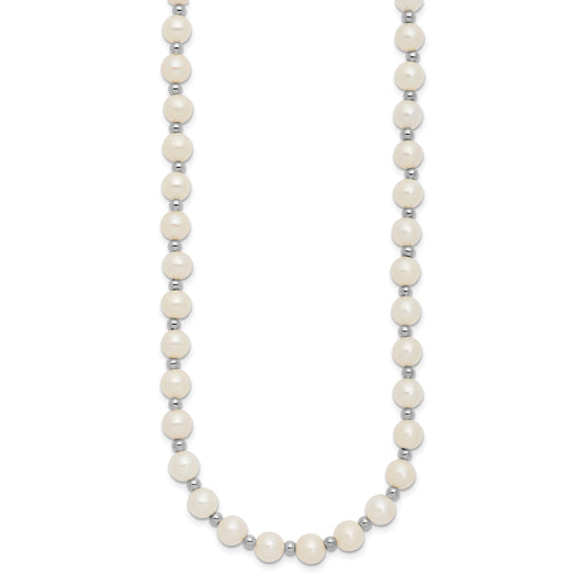 14k White Gold 6-7mm White Near-Round Freshwater Cultured Pearl Beaded 18 inch Necklace