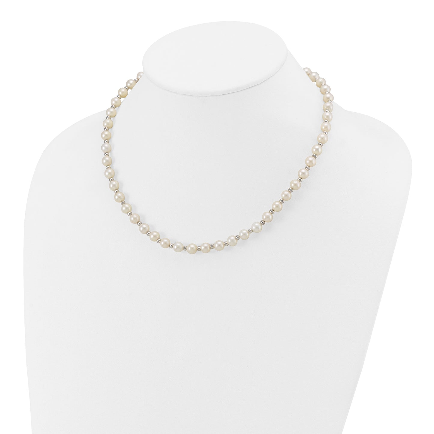 14k White Gold 6-7mm White Near-Round Freshwater Cultured Pearl Beaded 18 inch Necklace