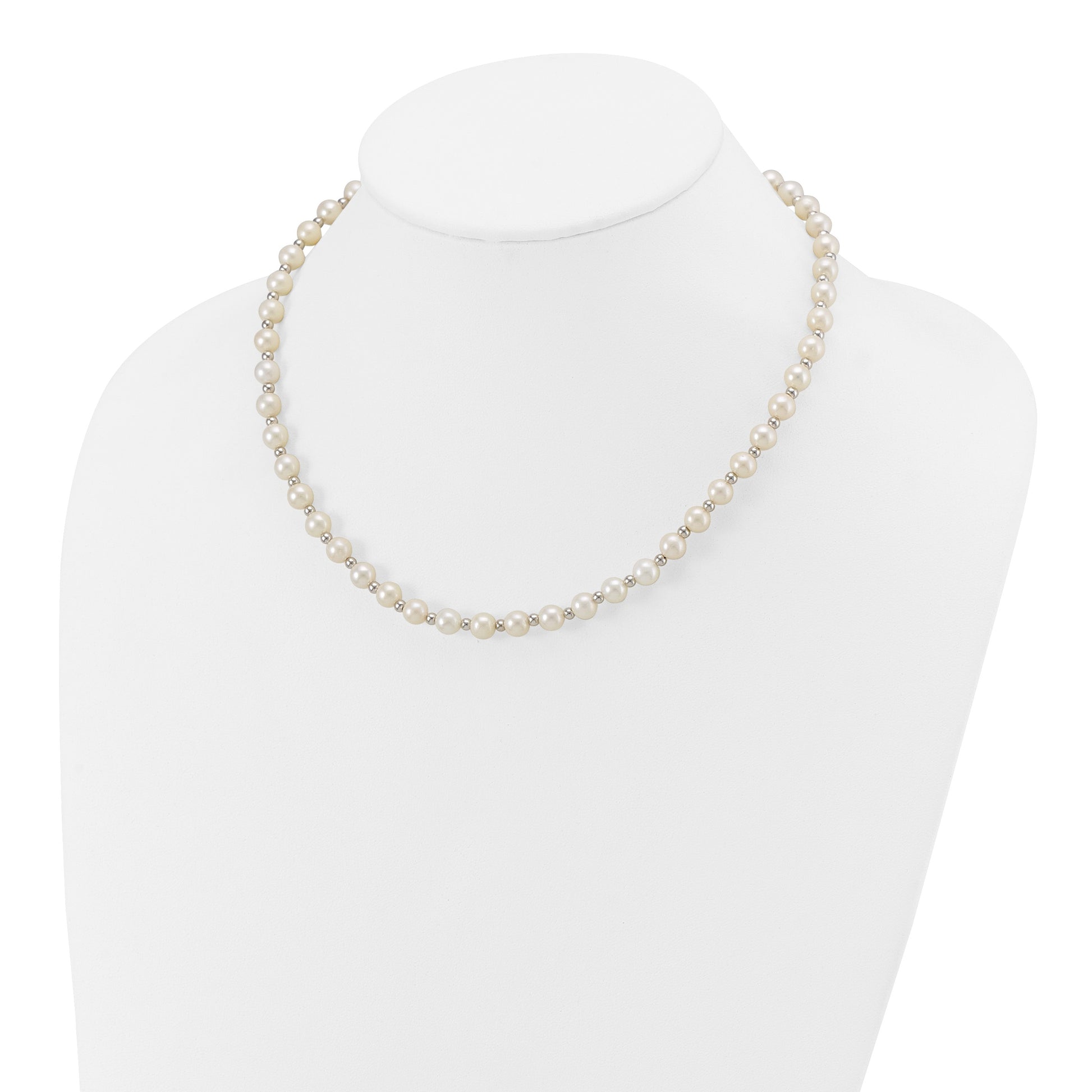 14k White Gold 6-7mm White Near-Round Freshwater Cultured Pearl Beaded 18 inch Necklace