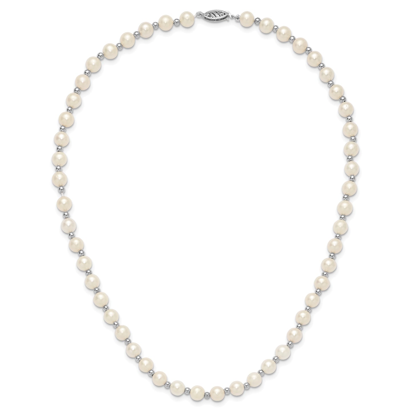 14k White Gold 6-7mm White Near-Round Freshwater Cultured Pearl Beaded 18 inch Necklace