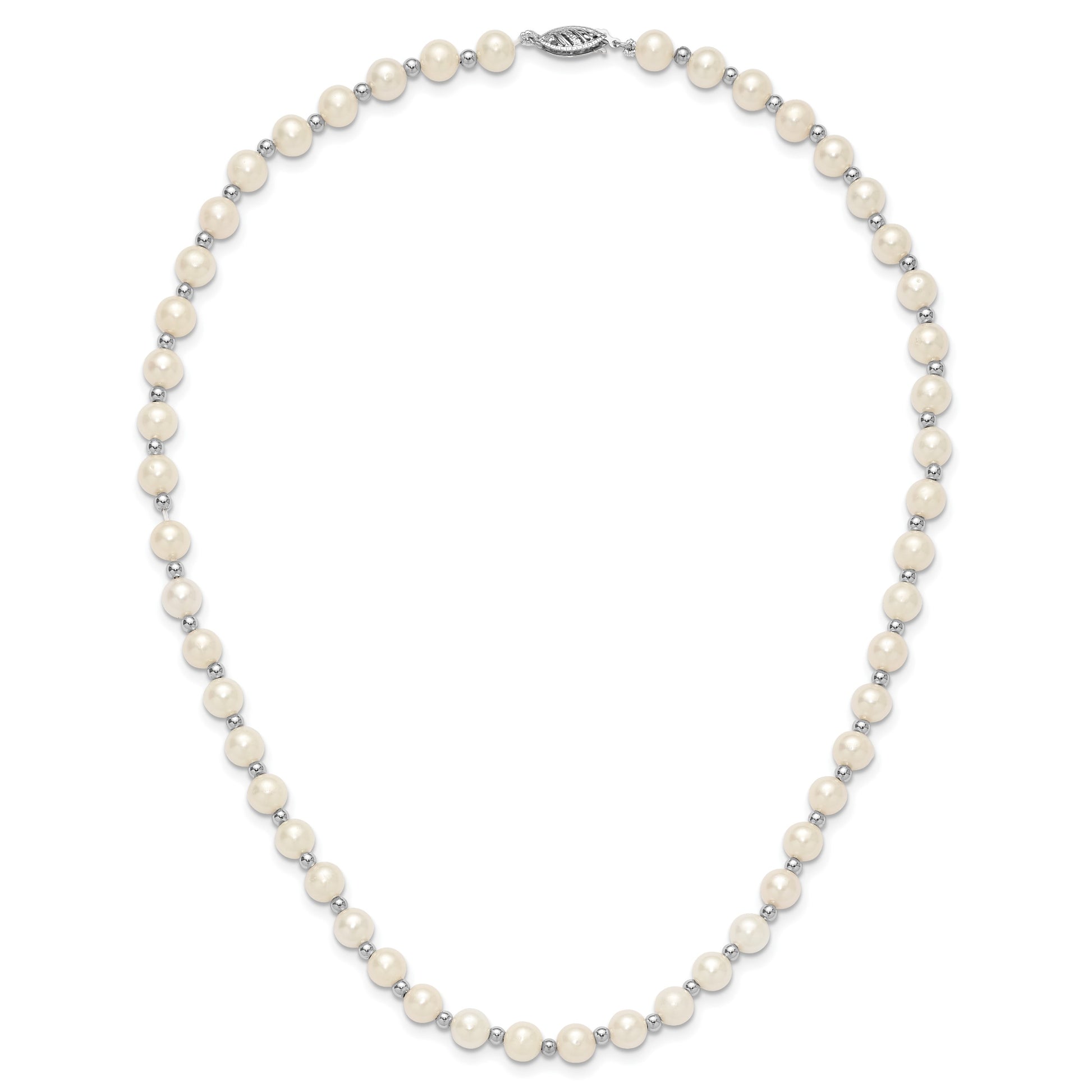 14k White Gold 6-7mm White Near-Round Freshwater Cultured Pearl Beaded 18 inch Necklace
